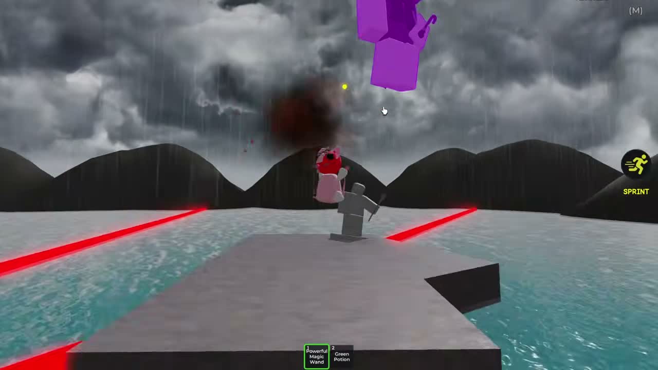 Later phase of the purple wizard boss fight in Bring Back The Sun